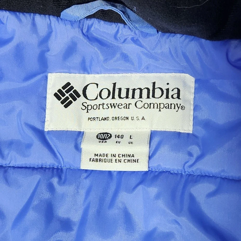 girls COLUMBIA winter Hooded Jacket TECTONITE Blue/Gray ripstop Ski size L 10/12